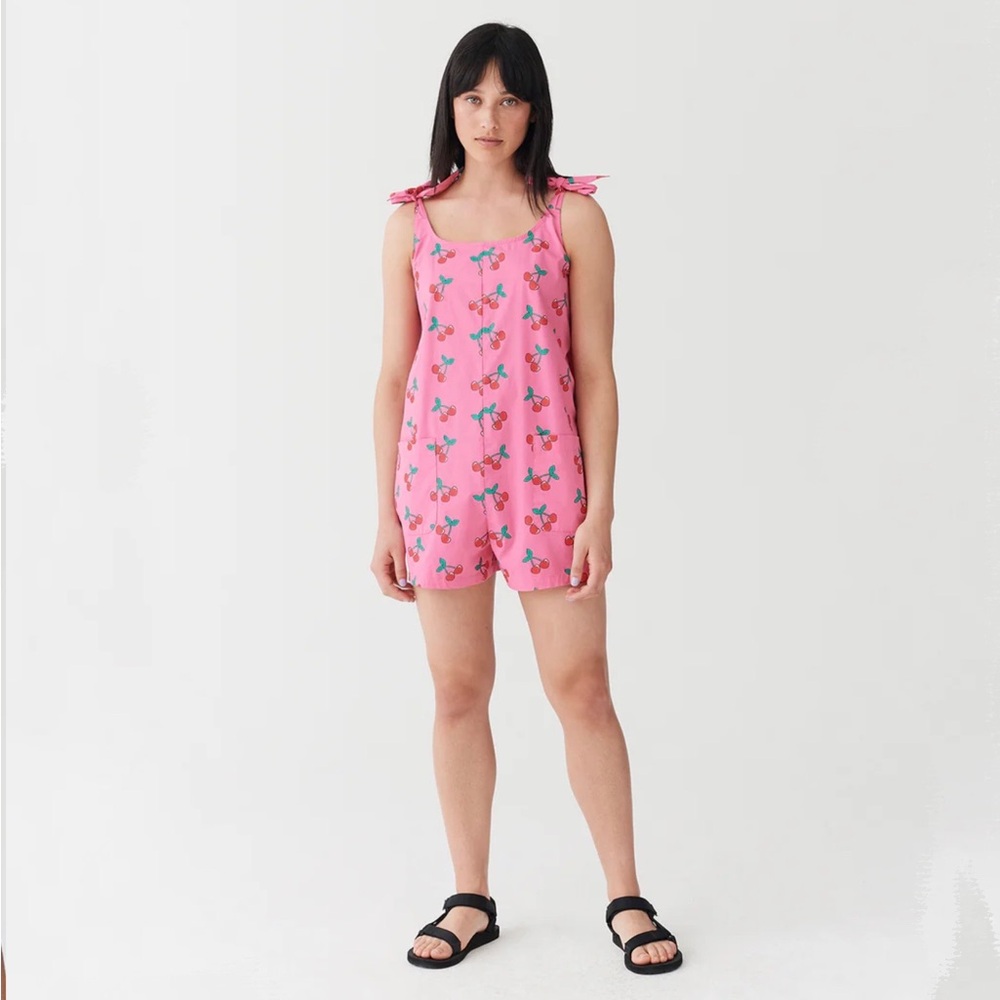 Lazy Oaf Cherry Tie Beach Playsuit, Cute Pink Jumper/Overall Fit Size 10 UK